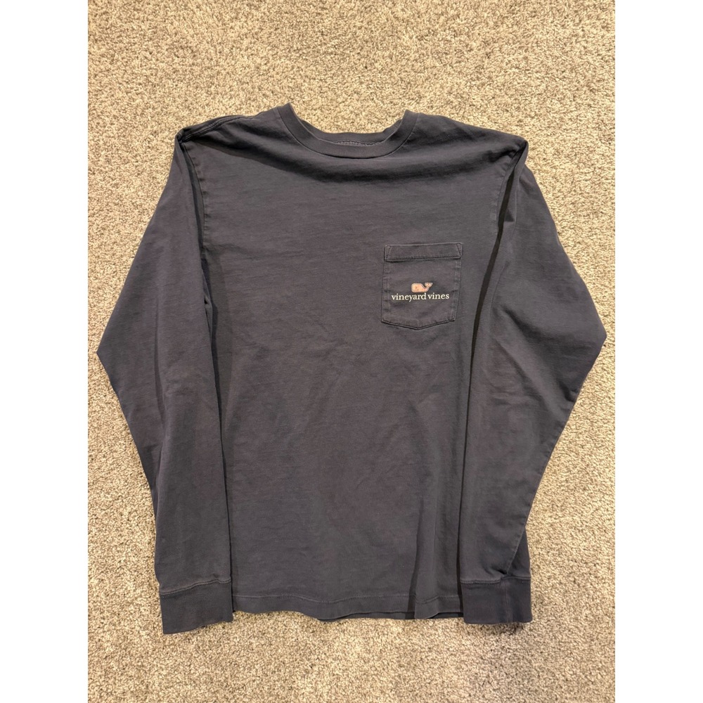 Vineyard Vines Whale Logo T Shirt Mens XS Navy Blue Long Sleeve Pocket Casual